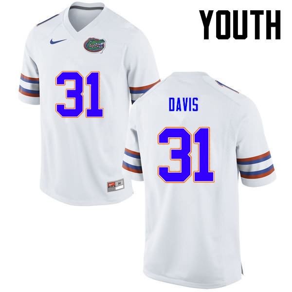 Youth NCAA Florida Gators Shawn Davis #31 Stitched Authentic Nike White College Football Jersey PRV7865QJ